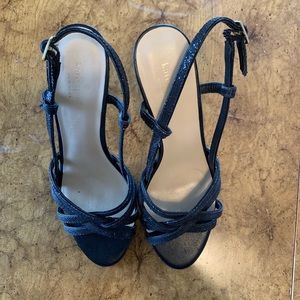 Black glittered Kate spade heel sandals